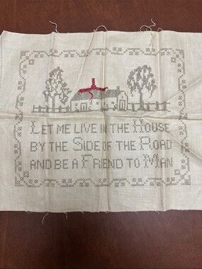 Vintage Pure Linen Colonial Style House Sampler with Verse